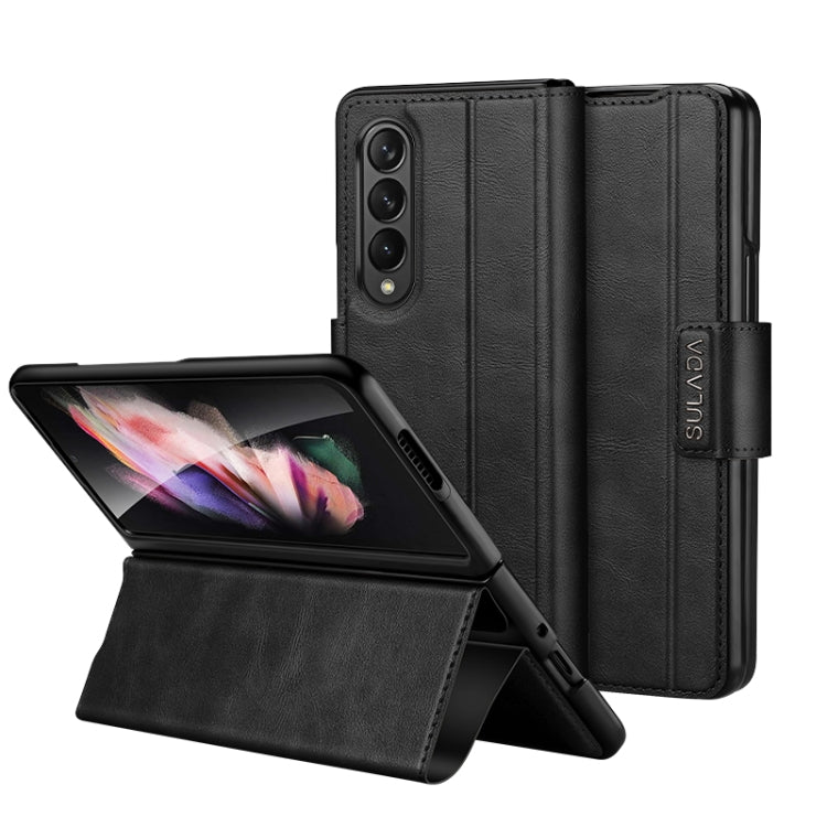 For Samsung Galaxy Z Fold3 / W22 SULADA All-inclusive Magnetic Snap Flip Leather Phone Case(Black) by SULADA