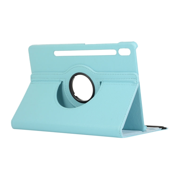 For Samsung Galaxy Tab S9 Ultra Litchi Texture 360 Degrees Rotation Holder Leather Tablet Case(Sky Blue) by bashfashion