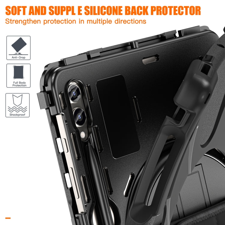 For Samsung Galaxy Tab S9+ / S8+ Rotatable Kickstand Grip Heavy Duty Hard Rugged Tablet Case(Black) by bashfashion