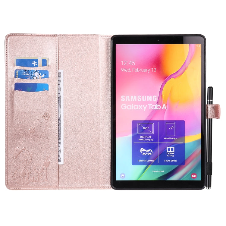 For Samsung Galaxy Tab A10.1 (2019) T510 Cat Bee Embossing Pattern Shockproof Table PC Protective Horizontal Flip Leather Case with Holder & Card Slots & Wallet & Pen Slot(Rose Gold) by bashfashion