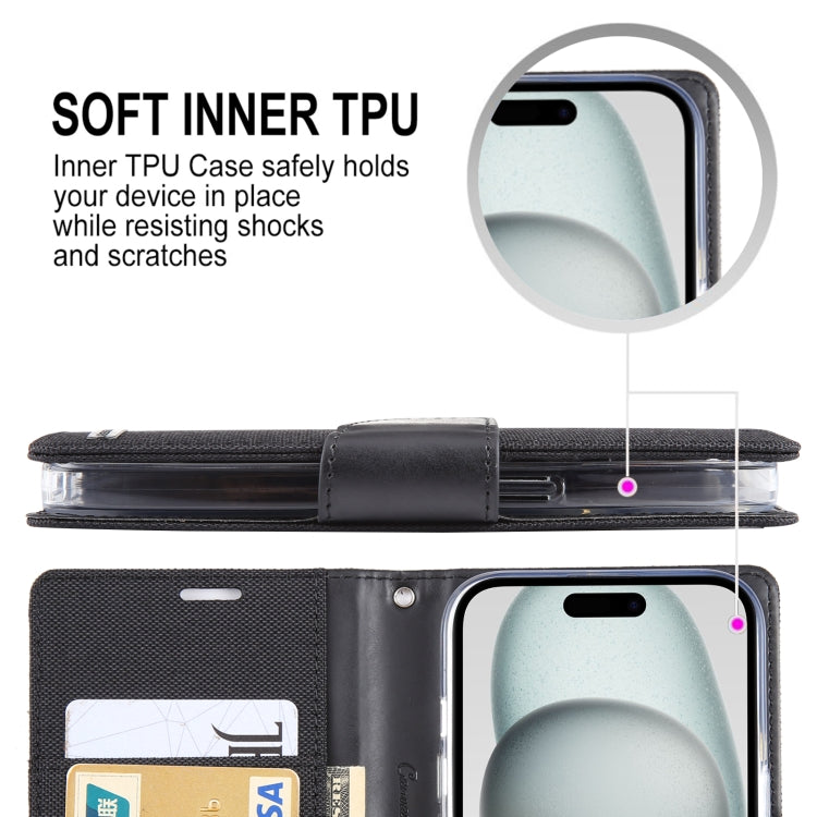 For iPhone 15 Pro GOOSPERY CANVAS DIARY Fabric Texture Flip Leather Phone Case(Grey) by GOOSPERY