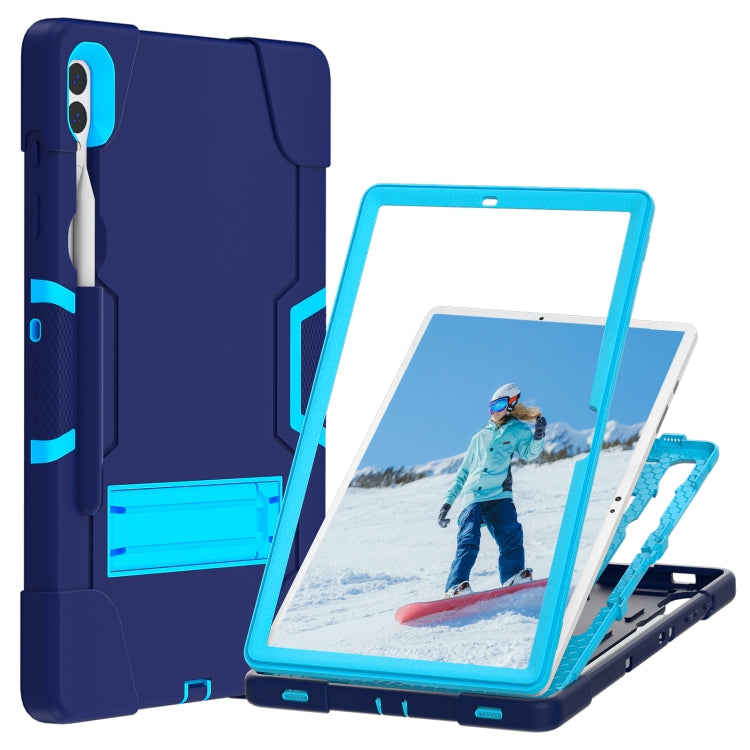 For Samsung Galaxy Tab S9+ Contrast Color Silicone PC Tablet Case with Holder(Navy Blue + Blue) by bashfashion