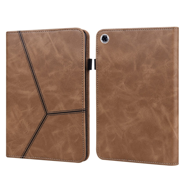 For Samsung Galaxy Tab A9 Solid Color Stripe Embossed Leather Tablet Case(Brown) by bashfashion