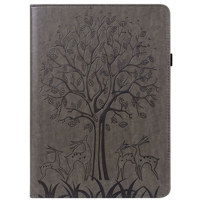 For Samsung Galaxy Tab A9+ Tree & Deer Embossed Leather Tablet Case(Grey) by bashfashion