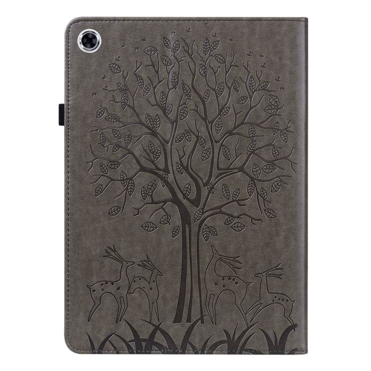 For Samsung Galaxy Tab A9 Tree & Deer Embossed Leather Tablet Case(Grey) by bashfashion