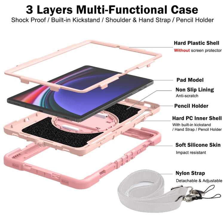 For Samsung Galaxy Tab S9 360 Degree Rotation PC Contrast Silicone Tablet Case(Rose Gold) by bashfashion