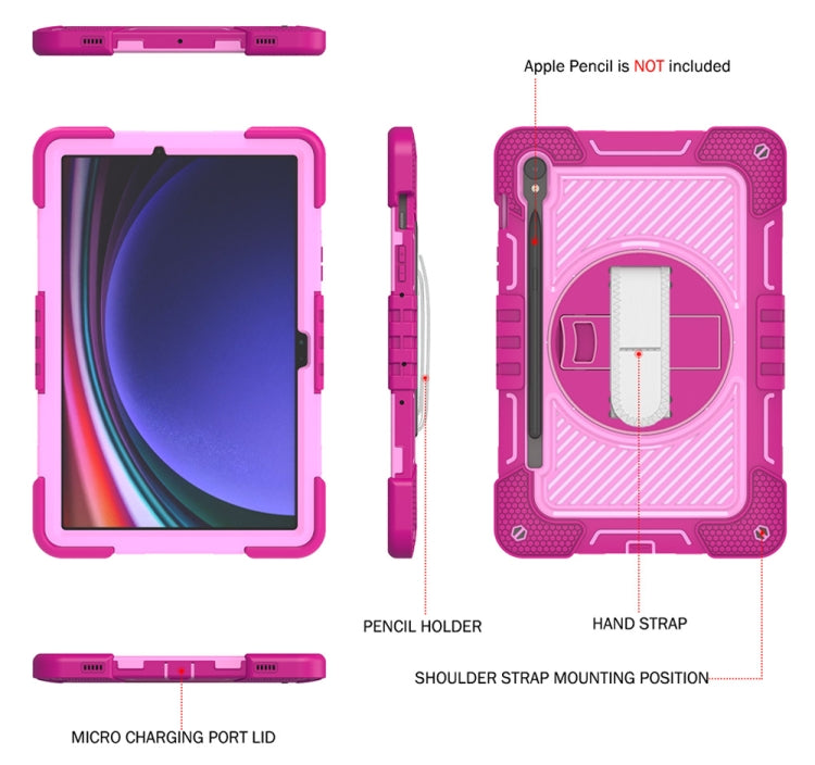 For Samsung Galaxy Tab S9 360 Degree Rotation PC Contrast Silicone Tablet Case(Rose Red + Pink) by bashfashion