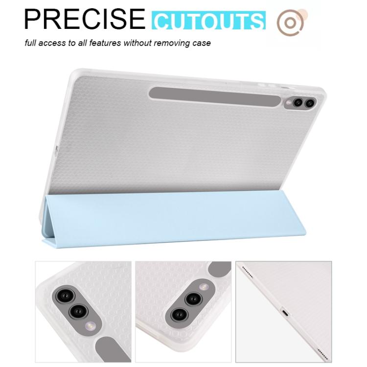 For Samsung Galaxy Tab S10 FE / S9 3-folding Transparent TPU Smart Leather Tablet Case with Pen Slot(Ice Blue) by bashfashion