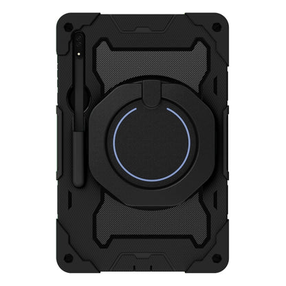 For Samsung Galaxy Tab S9 Ultra Armor Portable Rotating Ring Holder Silicone Tablet Case(Black) by bashfashion
