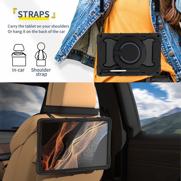 For Samsung Galaxy Tab S9 Ultra Armor Portable Rotating Ring Holder Silicone Tablet Case(Black) by bashfashion