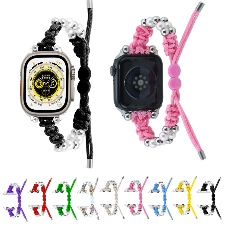 For Apple Watch Series 5 44mm Paracord Row Beads Drawstring Braided Watch Band(White) by bashfashion