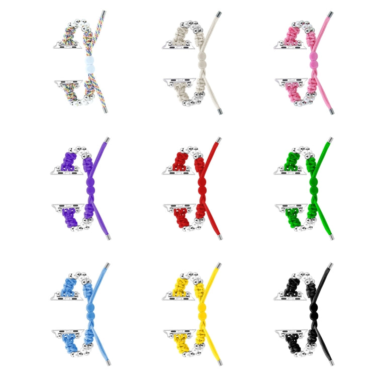 For Apple Watch Series 5 44mm Paracord Row Beads Drawstring Braided Watch Band(White) by bashfashion