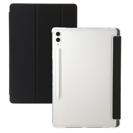 For Samsung Galaxy Tab S10 Ultra 3-Fold Clear Acrylic Leather Tablet Case(Black) by bashfashion
