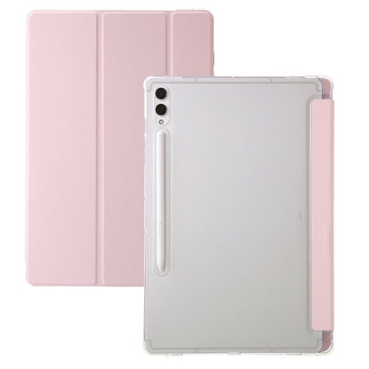 For Samsung Galaxy Tab S10 Ultra 3-Fold Clear Acrylic Leather Tablet Case(Pink) by bashfashion