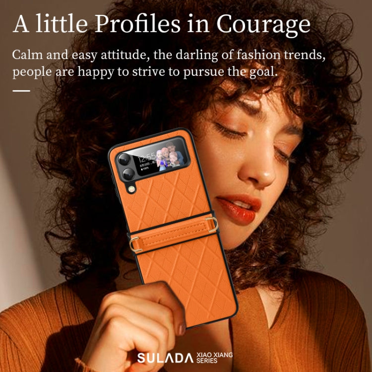 For Samsung Galaxy Z Flip3 5G SULADA Elegant Rhombic Texture Folding Phone Case with Lanyard(Blue) by SULADA