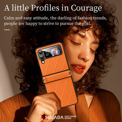 For Samsung Galaxy Z Flip3 5G SULADA Elegant Rhombic Texture Folding Phone Case with Lanyard(Blue) by SULADA