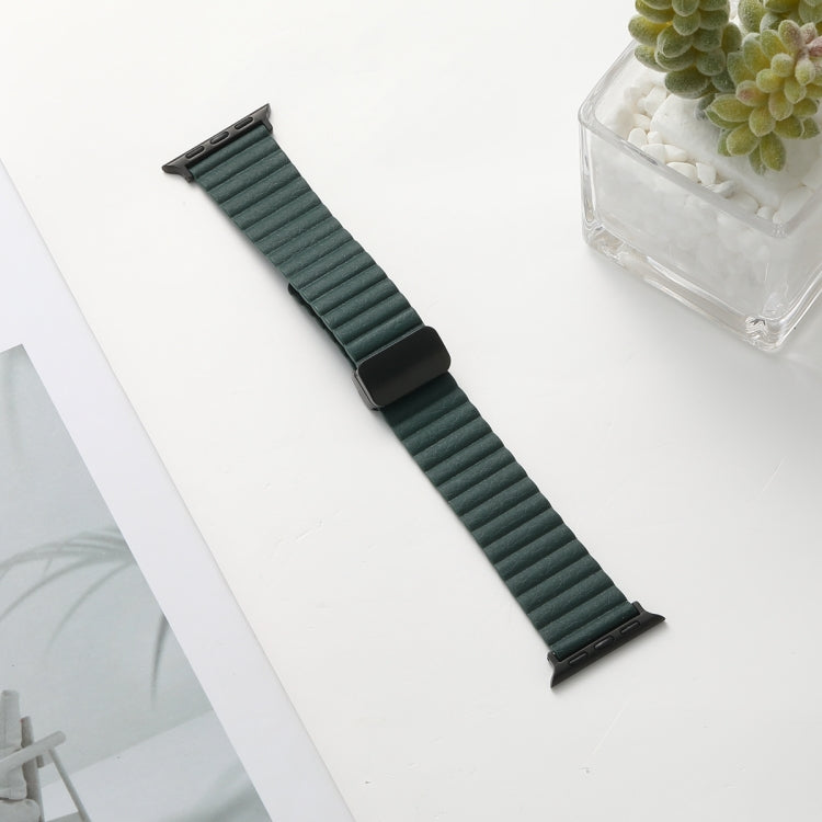 For Apple Watch Series 2 42mm Water Ripple Magnetic Folding Buckle Watch Band, Style: Bold Version(Dark Green) by bashfashion