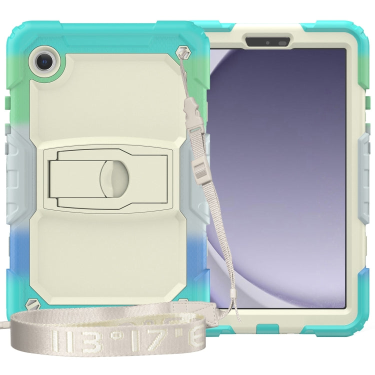 For Samsung Galaxy Tab A11+ / A9+ Silicone Hydric PC Tablet Case with Shoulder Strap & Holder(Colorful Light Blue) by bashfashion