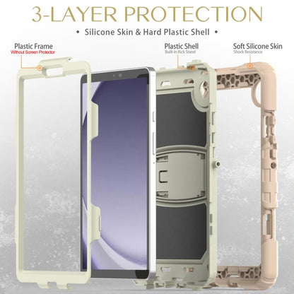 For Samsung Galaxy Tab A11 / A9 Silicone Hydric PC Tablet Case with Shoulder Strap & Holder(Rose Gold) by bashfashion