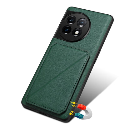 For OnePlus 11 5G Denior Imitation Calf Leather Back Phone Case with Holder(Green) by Denior