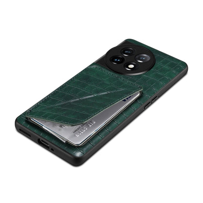 For OnePlus 11 5G Denior Imitation Crocodile Leather Back Phone Case with Holder(Green) by Denior