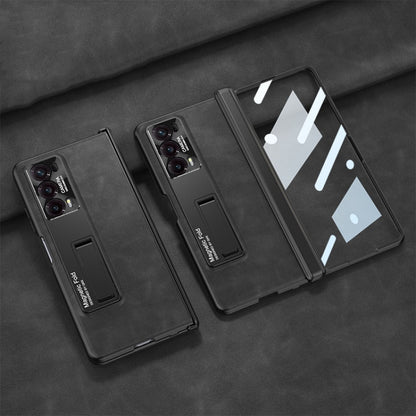 For Honor Magic V2 GKK Integrated Frosted Fold Hinge Leather Phone Case with Holder(Black) by GKK
