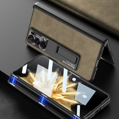 For Honor Magic V2 GKK Integrated Frosted Fold Hinge Leather Phone Case with Holder(Black) by GKK