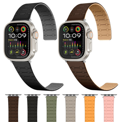 For Apple Watch Series 7 45mm Two Color Loop Magnetic Silicone Watch Band(Dark Brown+Light Brown) by bashfashion