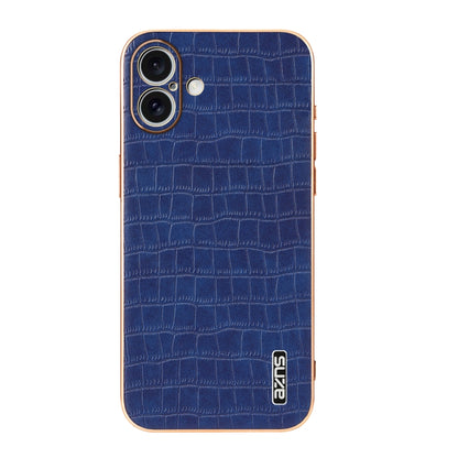 For iPhone 16 Plus AZNS Electroplated Frame Crocodile Texture Full Coverage Phone Case(Blue) by AZNS