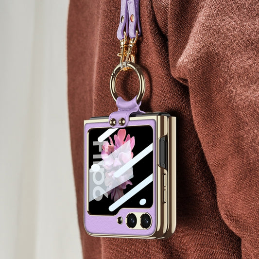 For Samsung Galaxy Z Flip6 / Flip7 FE GKK Integrated Electroplating Leather Phone Case with Ring/Strap(White) by GKK