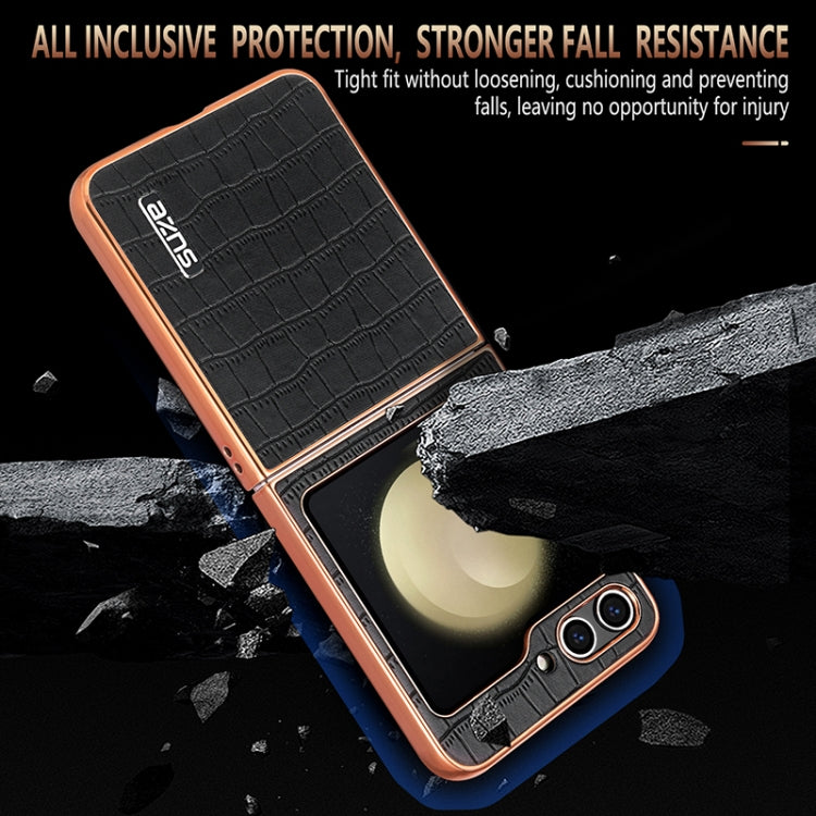 For Samsung Galaxy Z Flip5 AZNS Electroplated Frame Crocodile Texture Full Coverage Phone Case(Blue) by AZNS