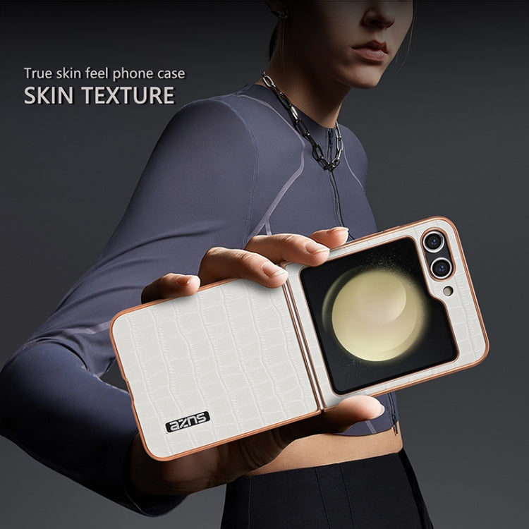 For Samsung Galaxy Z Flip5 AZNS Electroplated Frame Crocodile Texture Full Coverage Phone Case(Blue) by AZNS