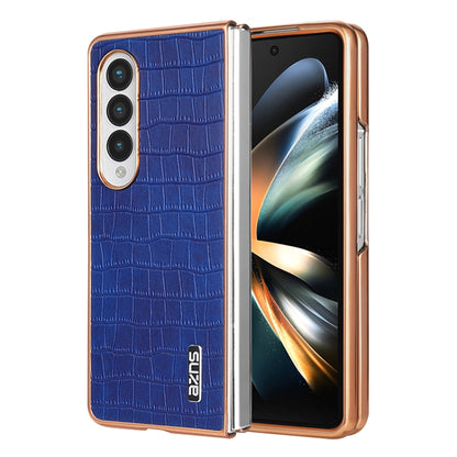 For Samsung Galaxy Z Fold4 5G AZNS Electroplated Frame Crocodile Texture Full Coverage Phone Case(Blue) by AZNS