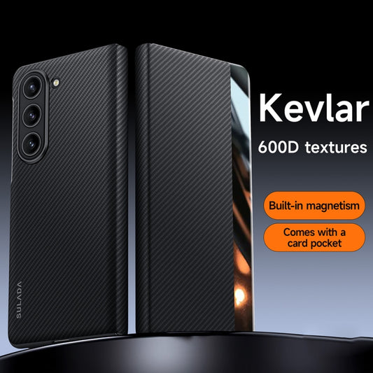 For Samsung Galaxy Z Fold6 SULADA Kevlar 600D Texture Smart Window Leather Phone Case(Black) by SULADA