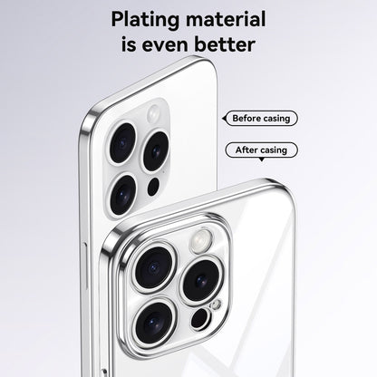 For iPhone 15 Pro SULADA Electroplated Clear TPU Soft Frame Phone Case with Wrist Strap(Silver) by SULADA