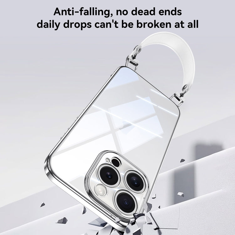 For iPhone 16 Plus SULADA Electroplated Clear TPU Soft Frame Phone Case with Wrist Strap(Black) by SULADA