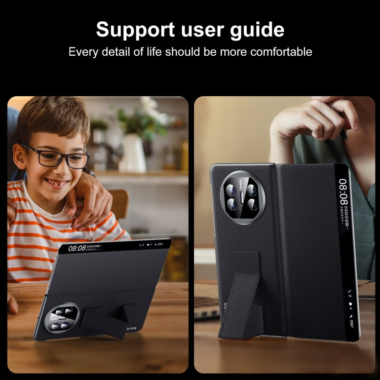 For Huawei Mate X5 / X3 SULADA Smart Series Wristband Holder Smart View Window Genuine Leather Phone Case(Brown) by SULADA