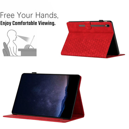 For Samsung Galaxy Tab S9 / S9 FE Honeycomb Embossed Leather Smart Tablet Case(Red) by bashfashion