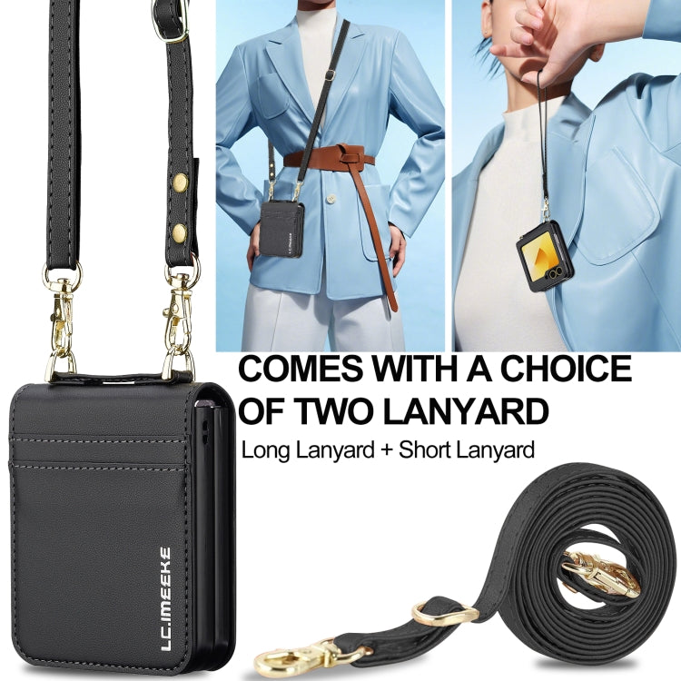 For Samsung Galaxy Z Flip6 LC.IMEEKE L1 Series Frosted Fine Texture PU Phone Case with Lanyard(Black) by LC.IMEEKE