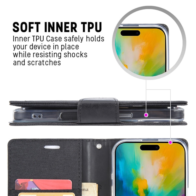 For iPhone 16 Plus GOOSPERY CANVAS DIARY Fabric Texture Flip Leather Phone Case(Green) by GOOSPERY