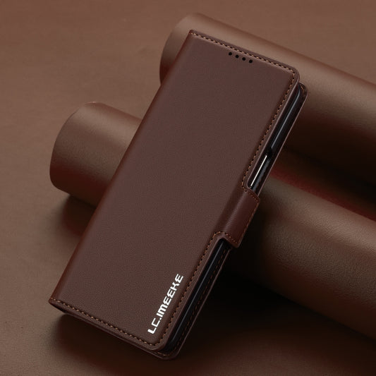 For Samsung Galaxy Z Fold4 LC.IMEEKE L1 Series Frosted Fine Texture PU Phone Case with Pen Slot, Pen Not Included(Brown) by LC.IMEEKE