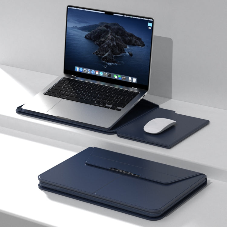 Multifunctional Laptop PU Magnetic Stand Split Liner Bag with Mouse Pad Function, Size:15 inch(Dark Blue) by bashfashion