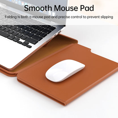 Multifunctional Laptop PU Magnetic Stand Split Liner Bag with Mouse Pad Function, Size:15 inch(Brown) by bashfashion