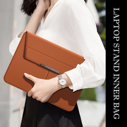 Multifunctional Laptop PU Magnetic Stand Split Liner Bag with Mouse Pad Function, Size:13-14 inch(Brown) by bashfashion