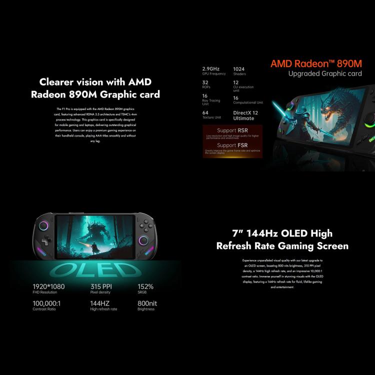 ONE-NETBOOK OneXPlayer F1 Pro 7 inch Handheld Game Console, 64GB+2TB, Windows 11 AMD Ryzen AI 9 HX 370 CPU(UK Plug) by ONE-NETBOOK