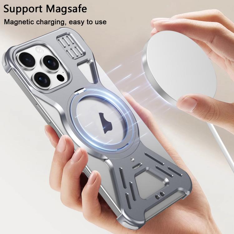 For iPhone 16 Armor 360 Holder Frameless Alloy MagSafe Phone Case(Space Gray) by bashfashion