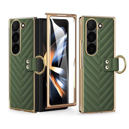 For Samsung Galaxy Z Fold3 5G VIETAO Dream Series Metal Ring Leather Phone Case(Green) by VIETAO