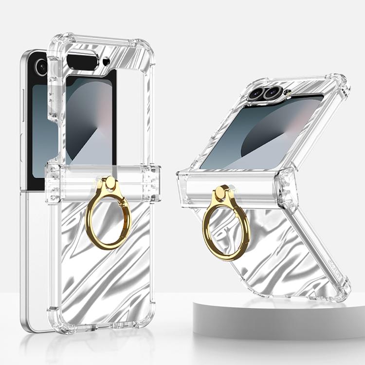 For Samsung Galaxy Z Flip6 Gkk Airbag Hinge Wavy Pattern Phone Case with Ring Holder(Silver) by GKK