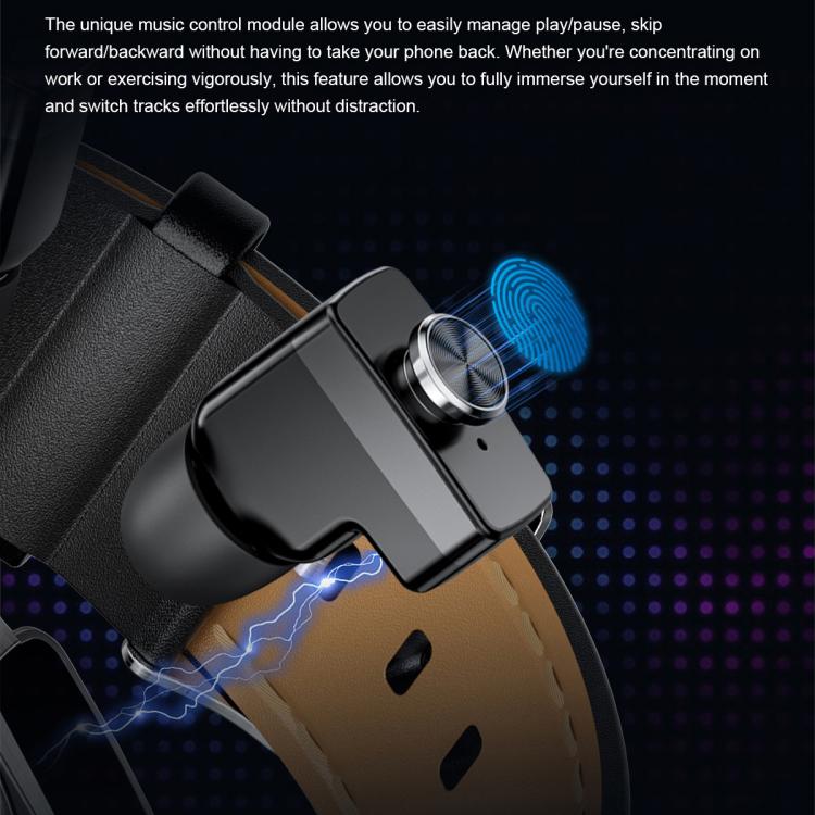 GT97 1.53 inch Round Screen 2 in 1 Bluetooth Earphone Leather Strap Smart Watch Supports Bluetooth Calls(Silver) by bashfashion