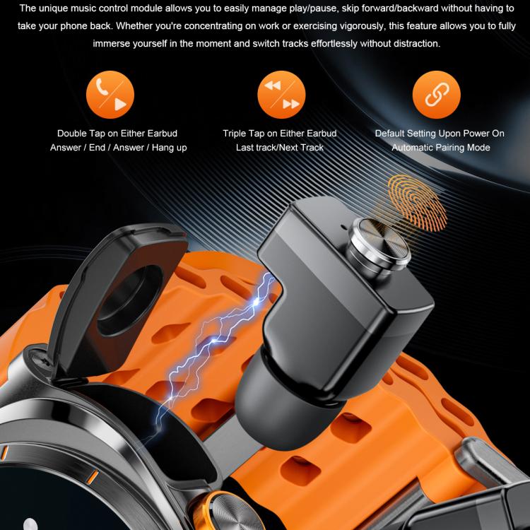 GT98 1.53 inch 2 in 1 Bluetooth Headphone IP67 Waterproof Smart Watch Supports Blood Oxygen Monitoring(Black Orange) by bashfashion
